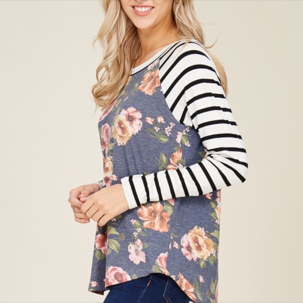 NWT ROSE LONG SLEEVE TOP W STRIPES - Picture 3 of 4